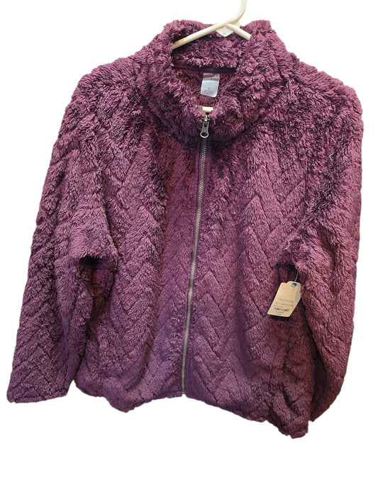 St John Bays Sherpa Sweater Womens Burgundy Long Sleeve Full Zip Up